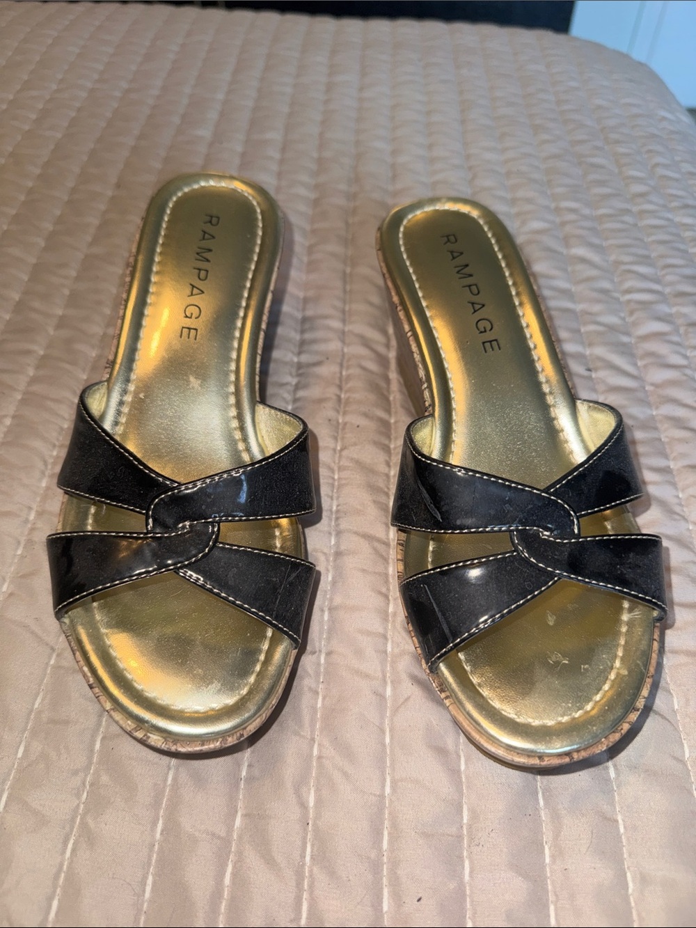 Rampage Black Slip-On Mules with Gold Metallic Footbed